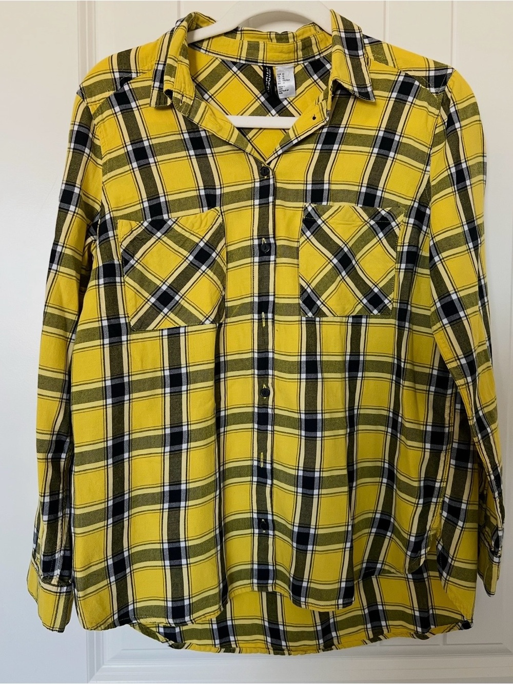 H&M Yellow and Black Plaid Button-Down Shirt